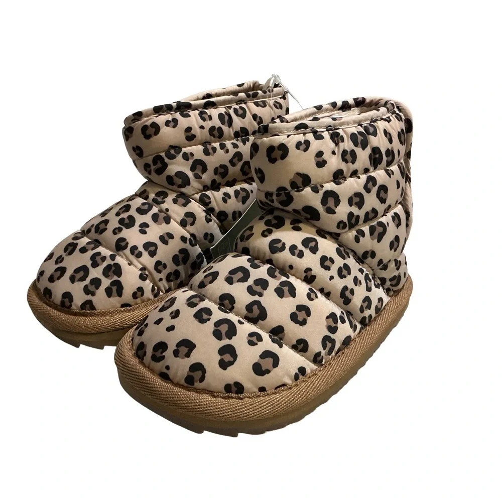 NWT H&M Kids Quilted Padded Faux Fur Boots - Size 6.5 - Leopard Print